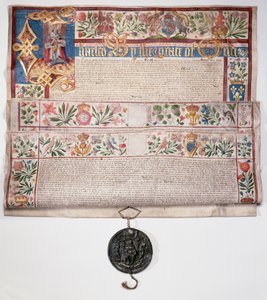 Het Handvest van de Klokkenmakers, verleend door Koning Karel I op 22 augustus 1631 door English School